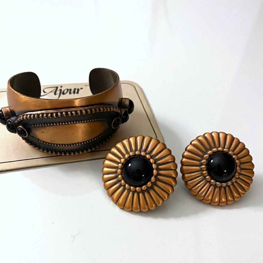 Epic True Vintage 1970s Bohemian Statement Set Cuff Bracelet and Earrings